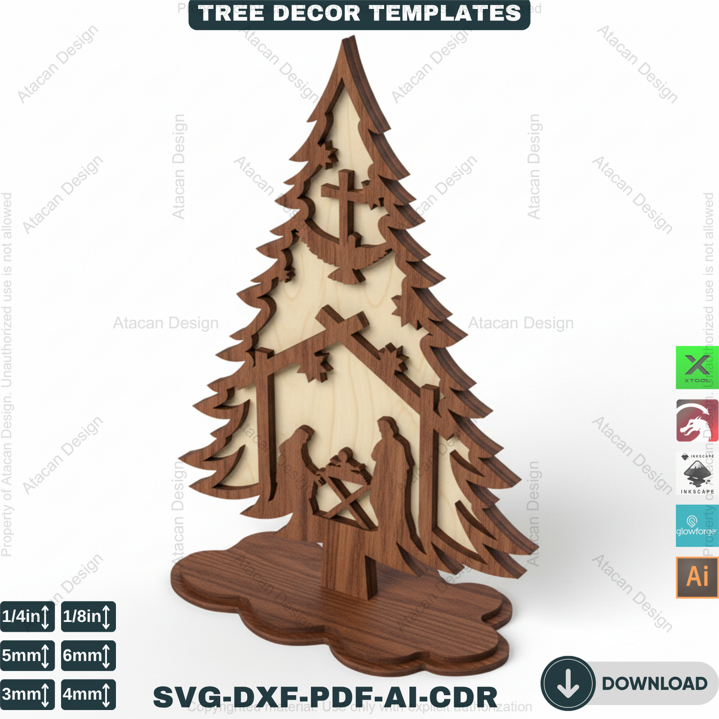 3D Standing Christmas Tree Decor Bundle | Laser Cut Wooden Tree Ornaments | Holiday Table Decoration | Xtool Craft Template 909