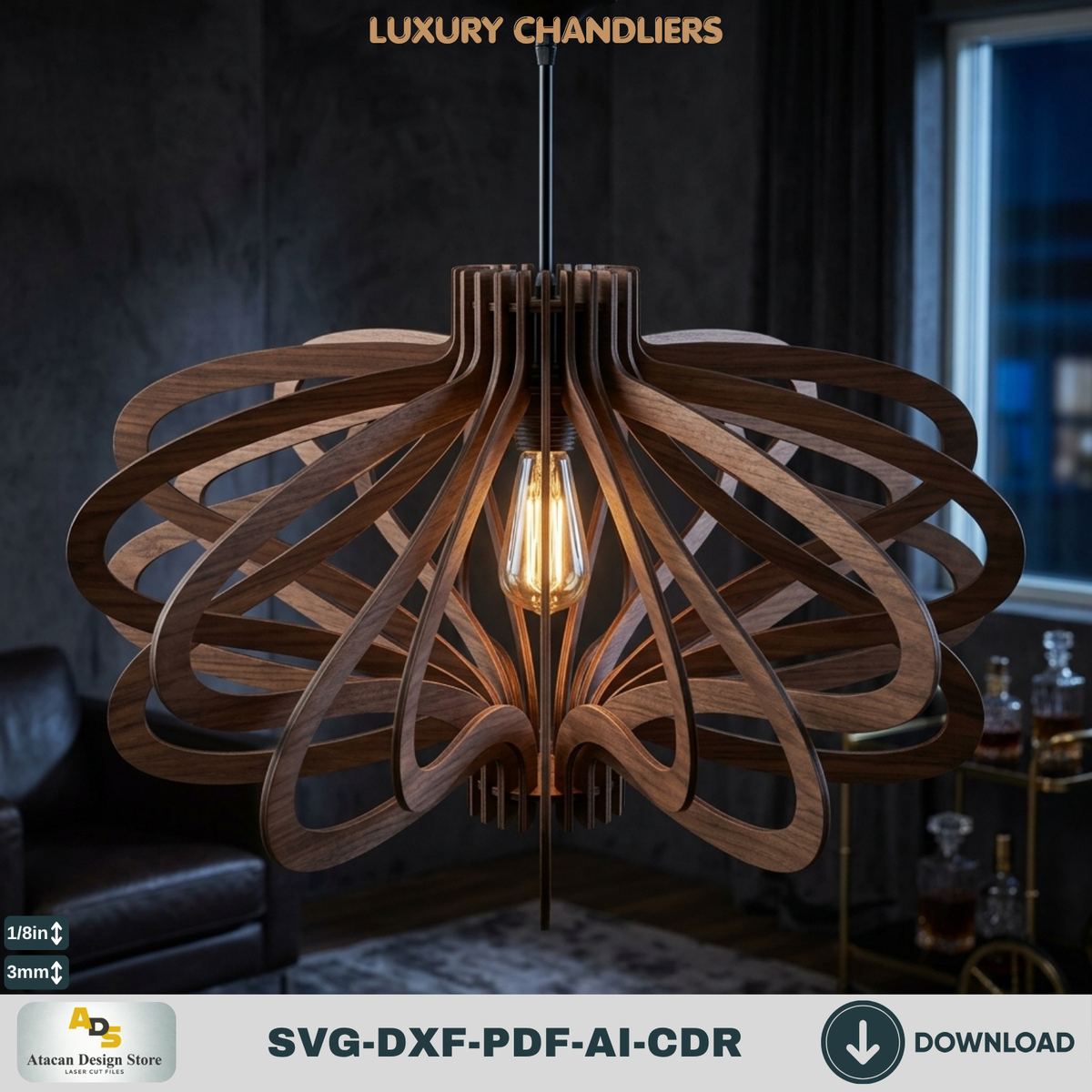 10 Luxury Wood Chandelier Pendant Lamp Laser Cut Templates Plywood Lampshade