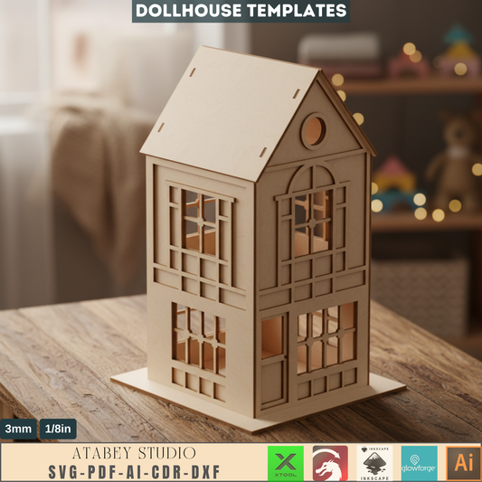 Laser Cut Mini House Plan / 1/10 Dollhouse Model / DIY Miniature House Design / Wood Model House SVG DXF 595