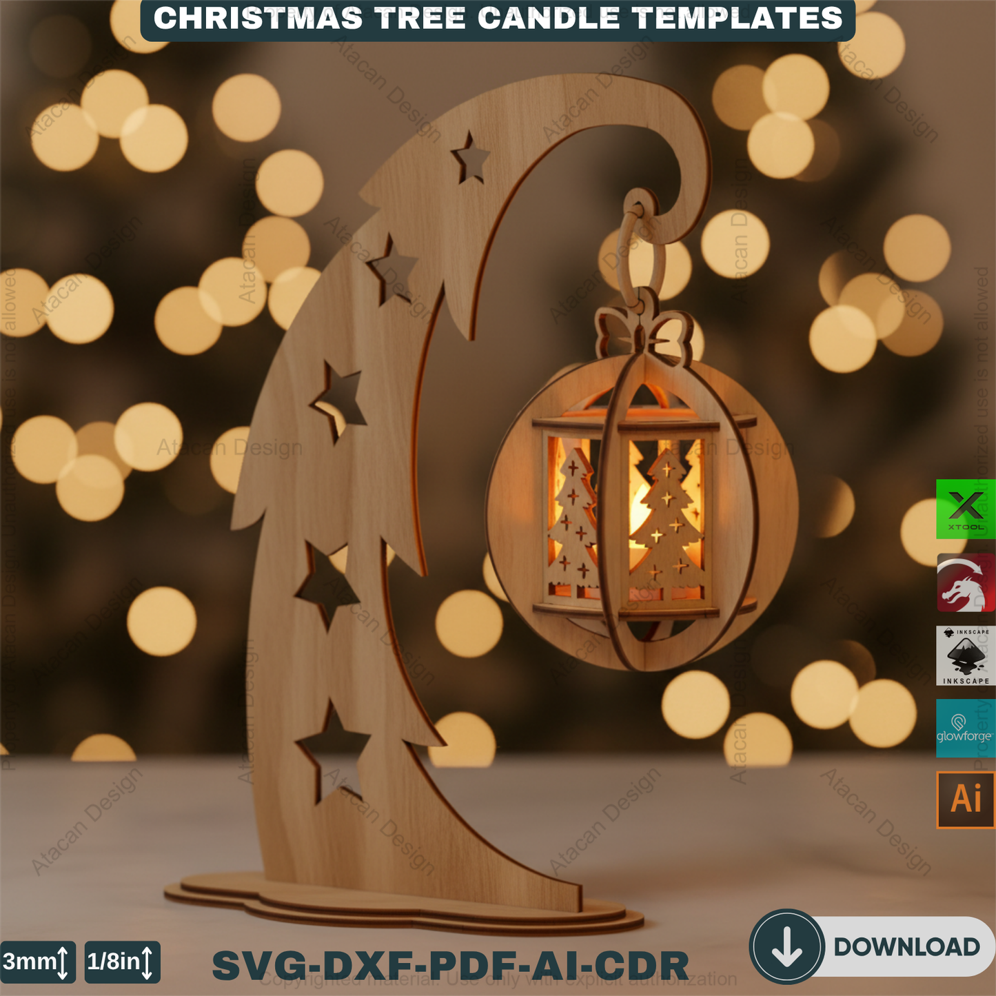 Elegant Christmas Tree Candle Stand Laser Cut File Set, 3D Wood Tealight Holder Designs for Xmas Tabletop & Holiday Home Decor 910