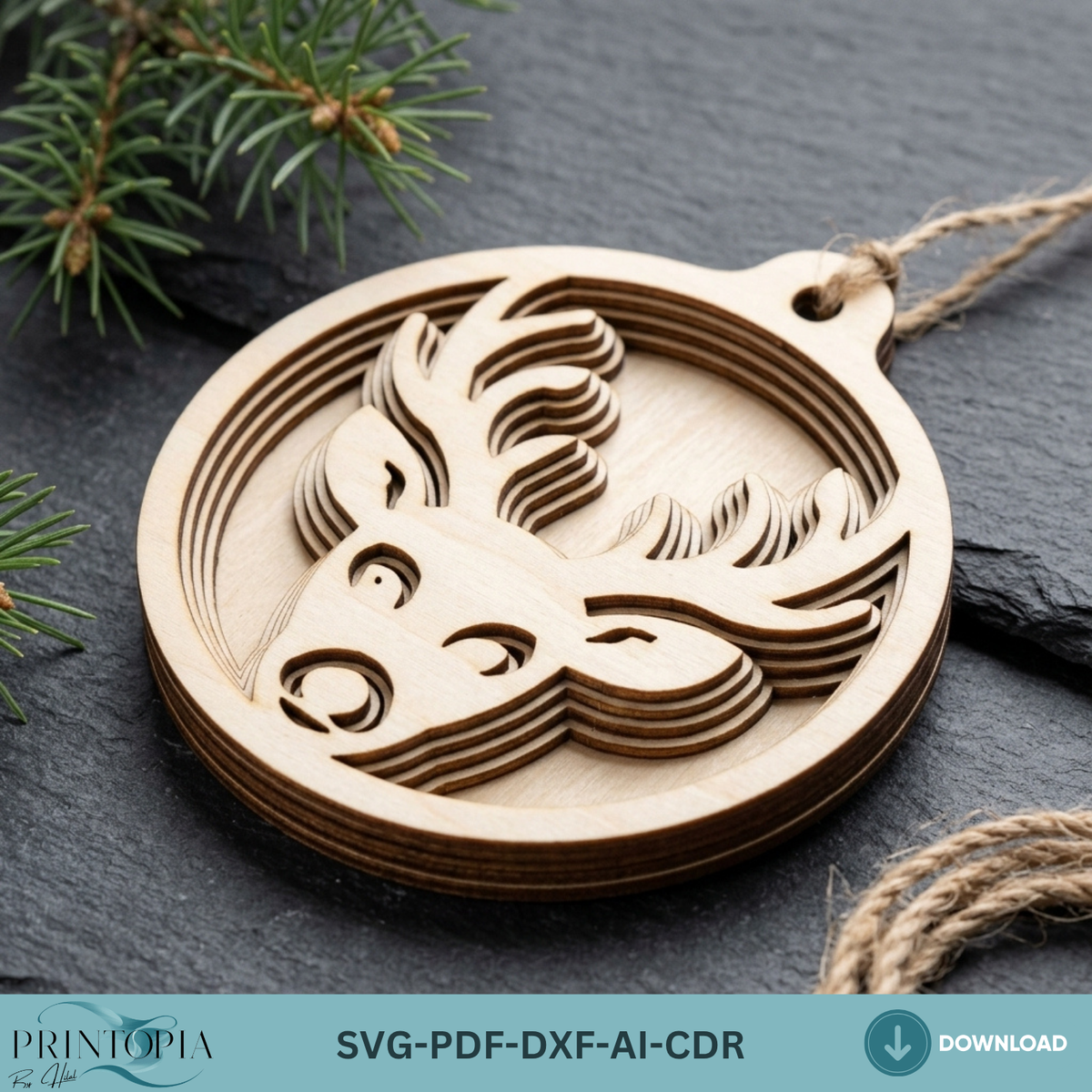 9 Multilayer Christmas Ornaments, Rustic Wood Tree Hanging Decorations, Gingerbread Santa Bell Gift
