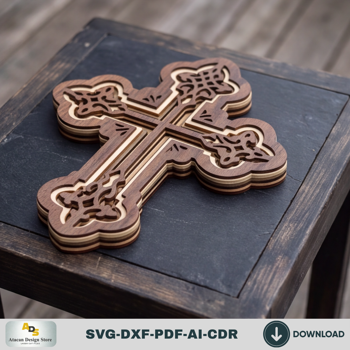 Layered Christian Cross Laser Cut File, Multi Layer Wooden Wall Cross,