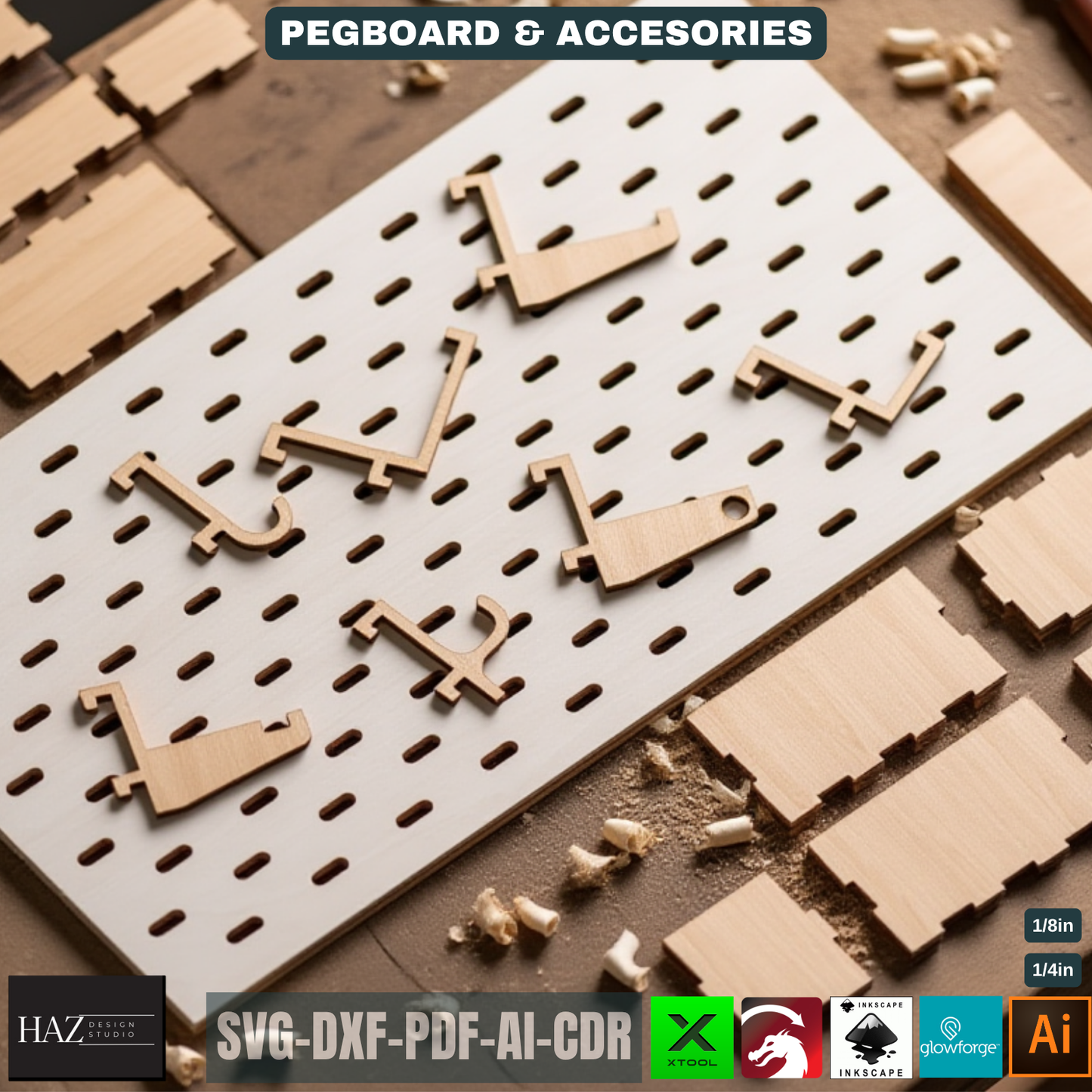 Pegboard Wall Organizer / DIY Workshop Storage System / Pegboard Shelves and Hooks Templates 084
