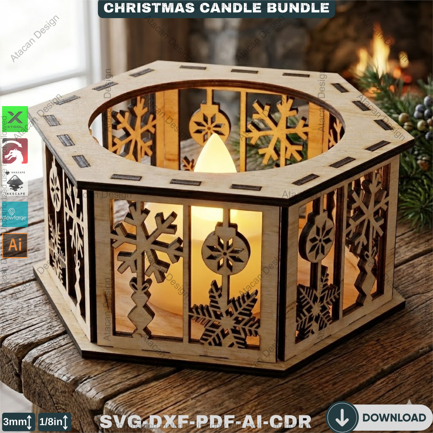Christmas Tealight Box Bundle - Laser Cut Lantern Templates - DIY Holiday Candle Holders 925