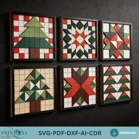 Christmas Wood Quilt Block Patterns for Laser Cut Holiday Wall Decor Xmas Design