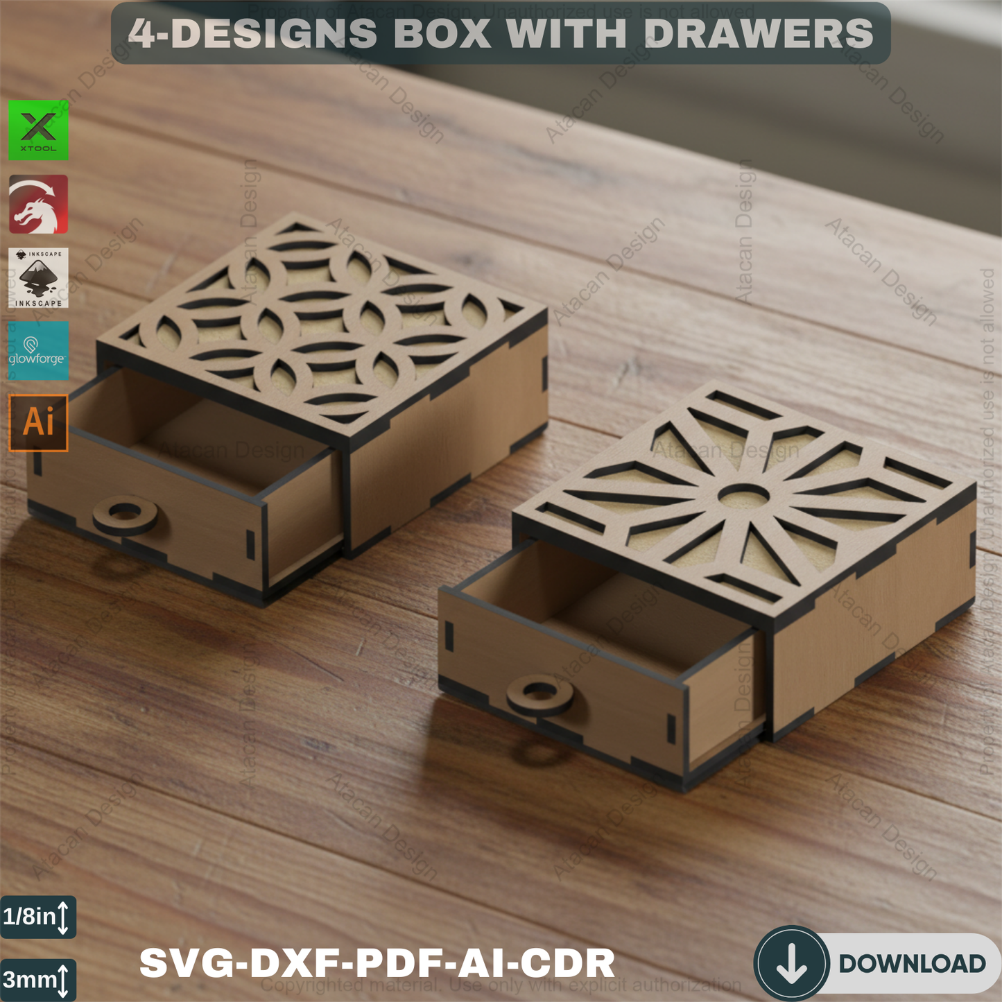 Laser Cut Gift Pattern Box with Drawer - SVG Cutting Files for Wooden Boxes 368