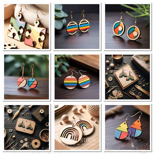 Colorful Rainbow Earrings Design Bundle - DIY Laser Cut Rainbow Earrings - Perfect for Crafting Unique Jewelry 861