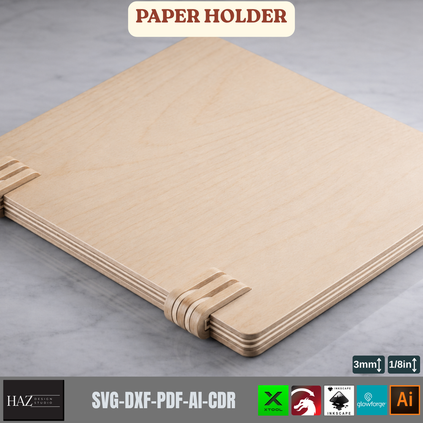Wooden Paper Holder Laser Cut Files, Desk Notepad Cover SVG Template, A4-A6 Memo Pad