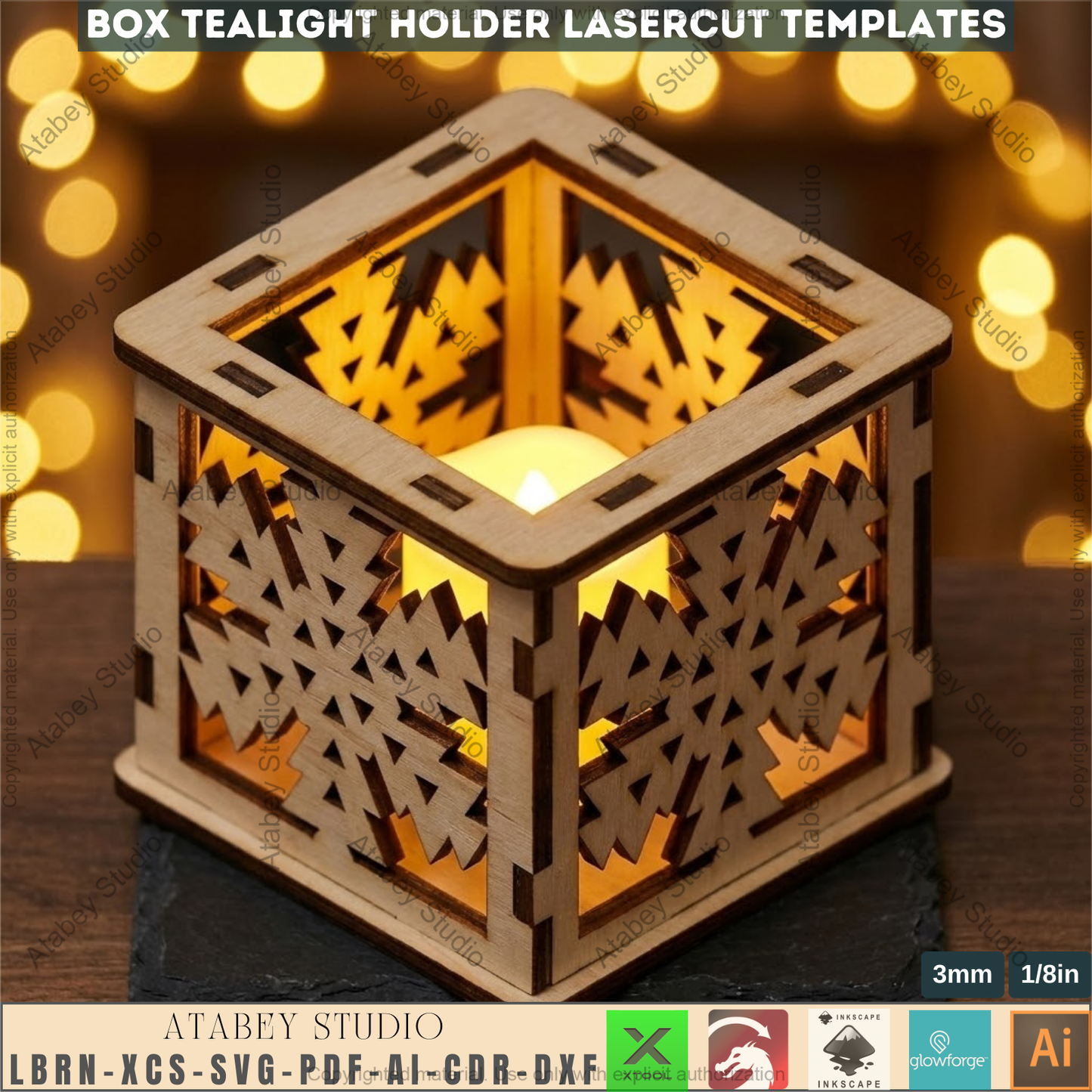 Christmas Tealight Holder Laser Cut Templates, Box Candle Lanterns, Wooden Lanterns, Holiday Tabletop Decor 973