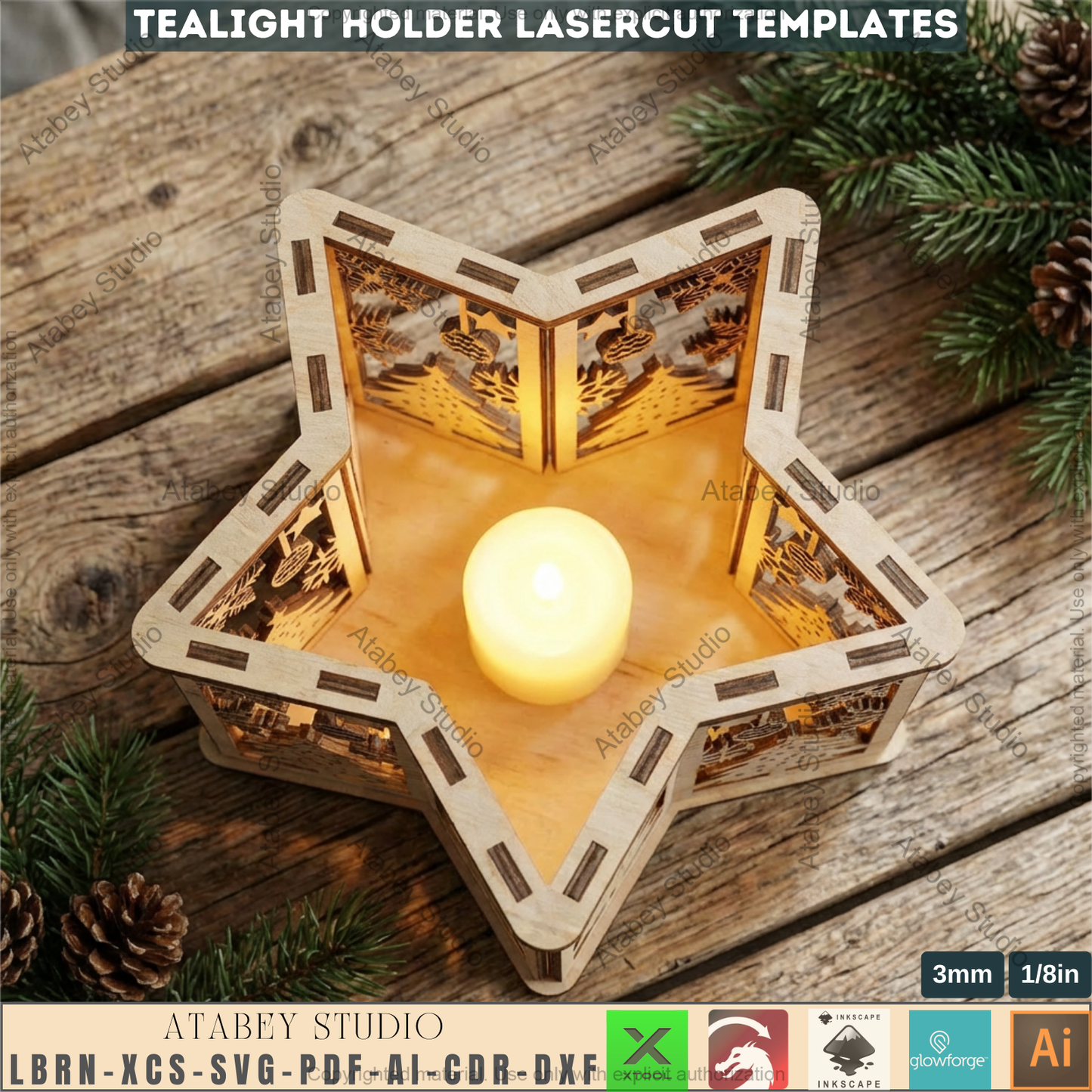 Christmas Star Lantern Laser Cut Template, Wooden Tealight Holder, Holiday Table Decor 978