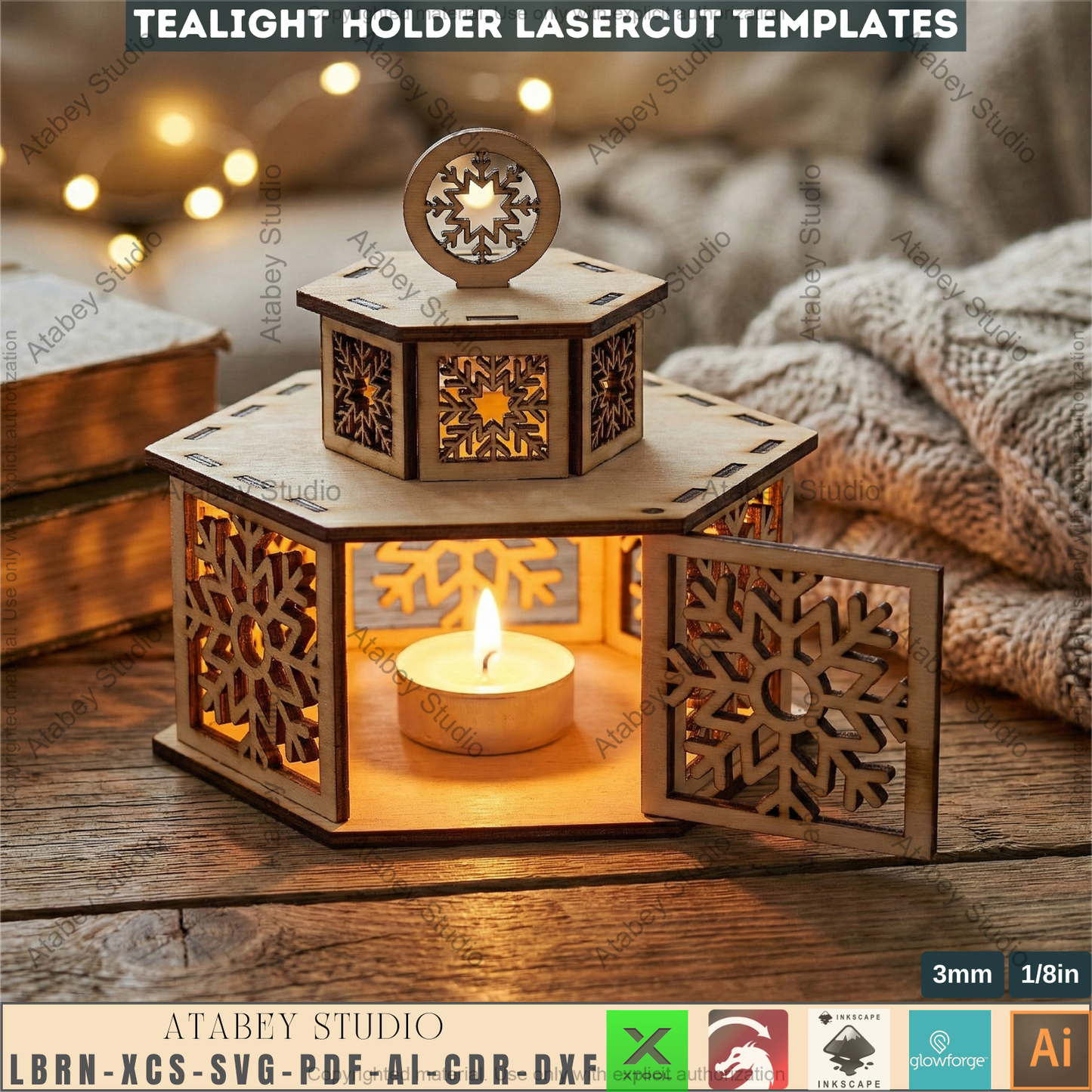 Christmas Tealight Holders with Lid / Lantern Laser Cut Files / Tabletop Candles / New Year Decor 976