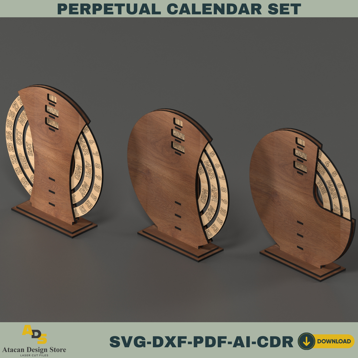 Perpetual Calendar Digital Template – Customizable Laser Cut File for Unique Year-Round Calendar 760