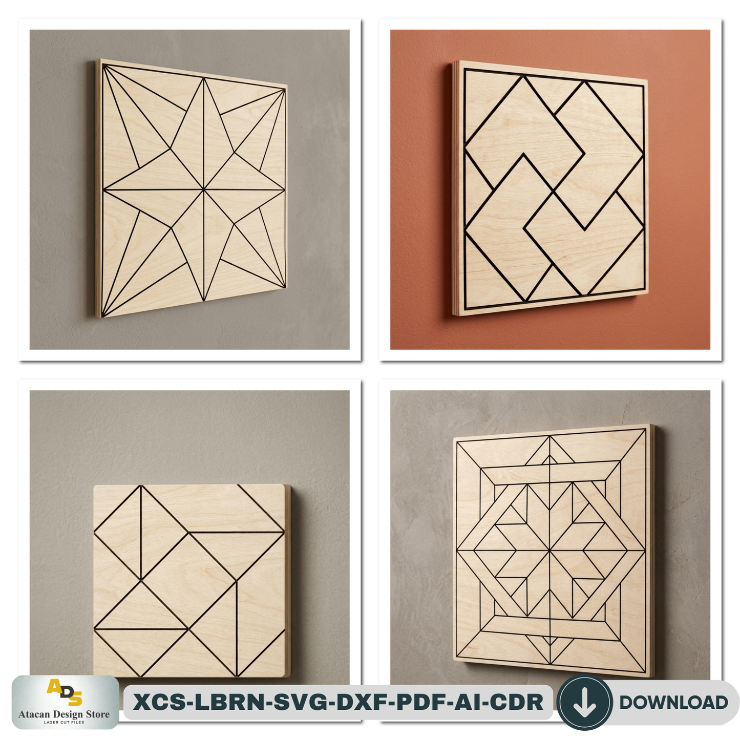 40 Geometric Barn Quilt Block Patterns / Woodem Wall Art Mosaics Bundle Abstract Design 945