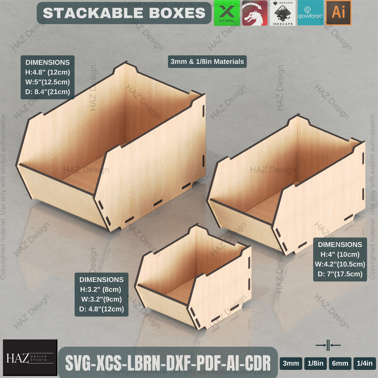 Laser Cut Stackable Storage Box Template | 3 Sizes | DIY Wooden Organizer Plan,DIY Multi-Size Stackable Bins | Laser Cut Files for Workshop & Office Storage 451