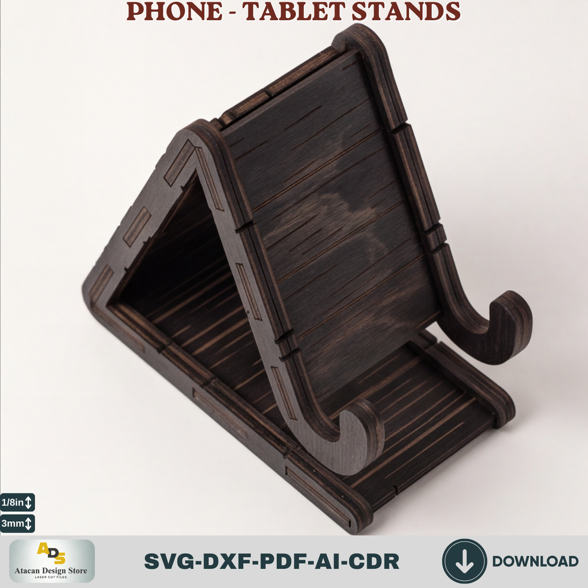Tablet and Phone Holder Laser Cut Template, A-Frame Desk Dock Display, Wood Stand