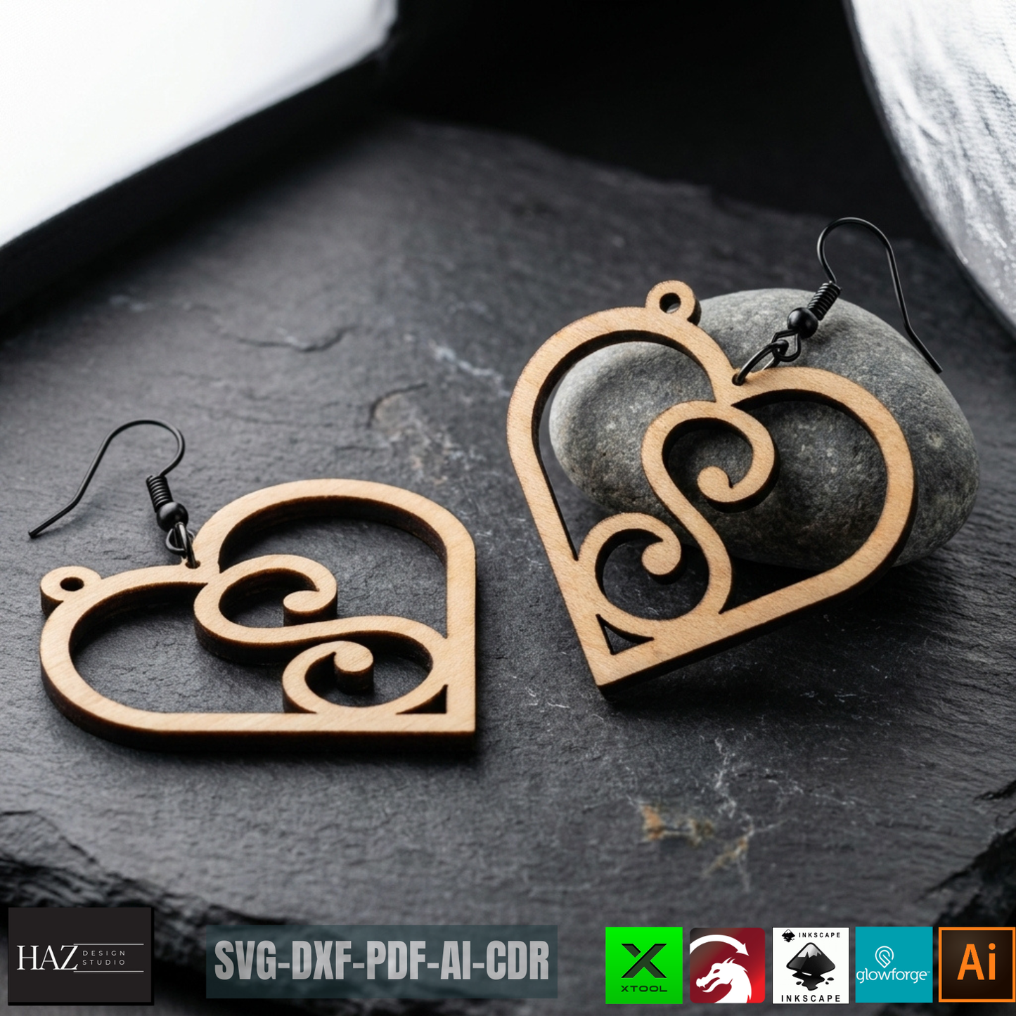 Heart Alphabet SVG Bundle Earrings and Keychains, Monogram A-Z Laser Cut, Plywood Jewelry Templates