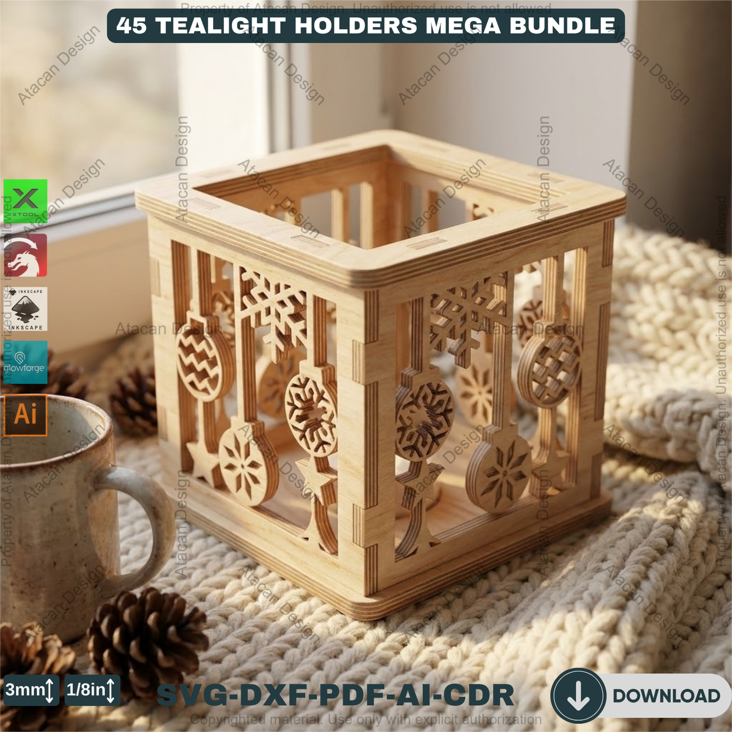 45 Christmas Lantern Templates | Laser Cut Candle Holders | Holiday Tealight Box Bundle | Festive Light Decor Cutting Designs 921