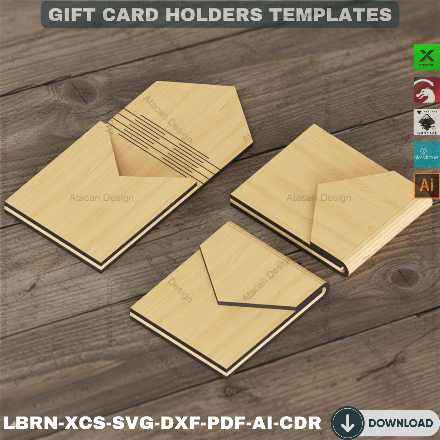 Wooden Gift Card Envelope Templates for Laser Cut DIY Projects Personalized Holidays and Special Occasions