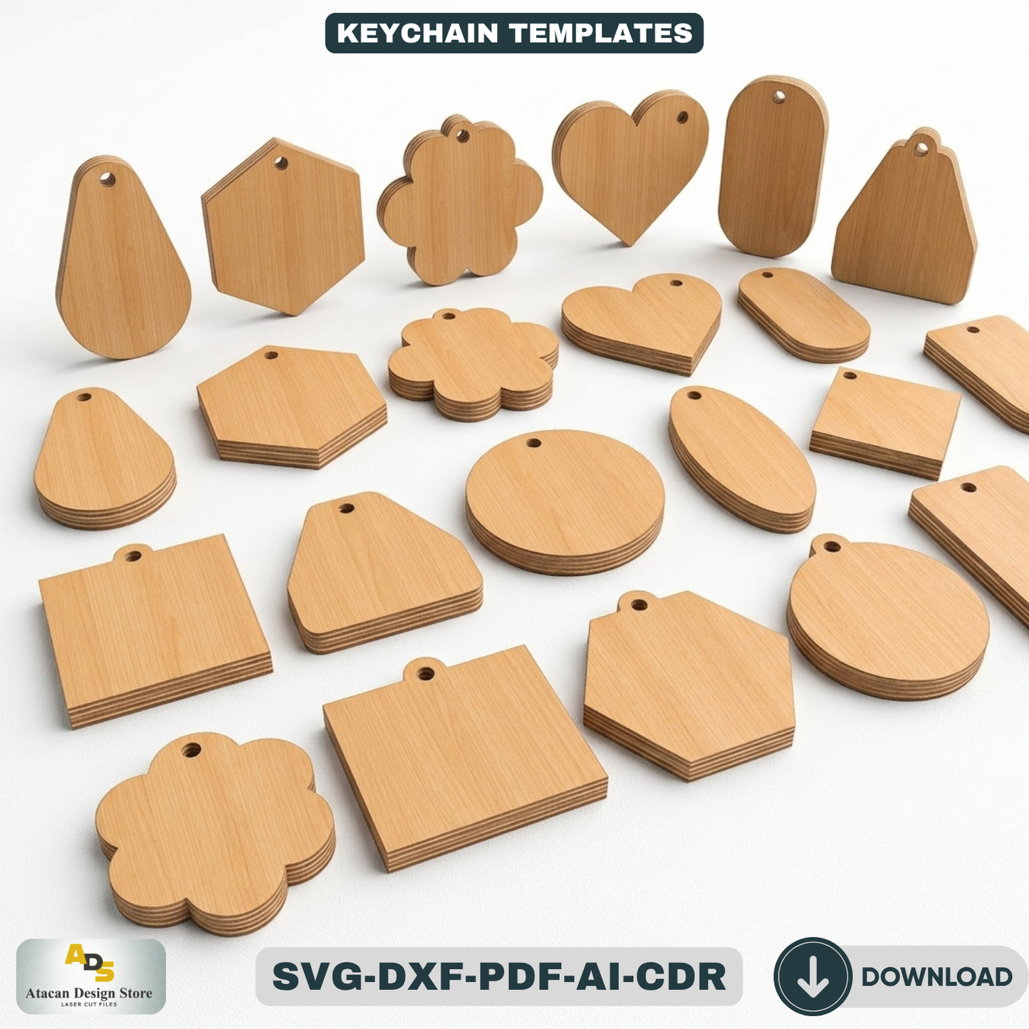 Keychain Cutting Templates | Laser and Craft Machine Ready | 18 Unique Shapes 429