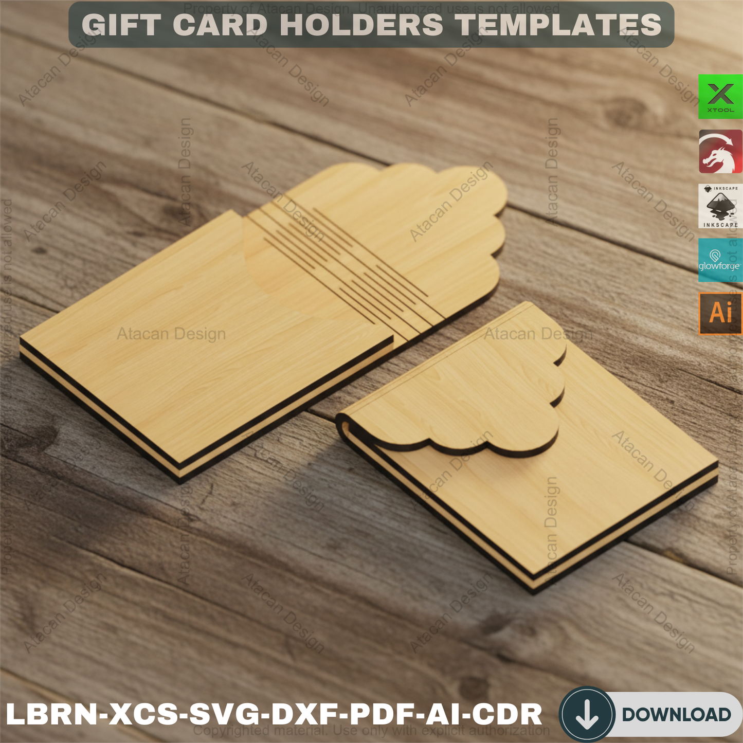 Wooden Gift Card Envelope Templates for Laser Cut DIY Projects Personalized Holidays and Special Occasions