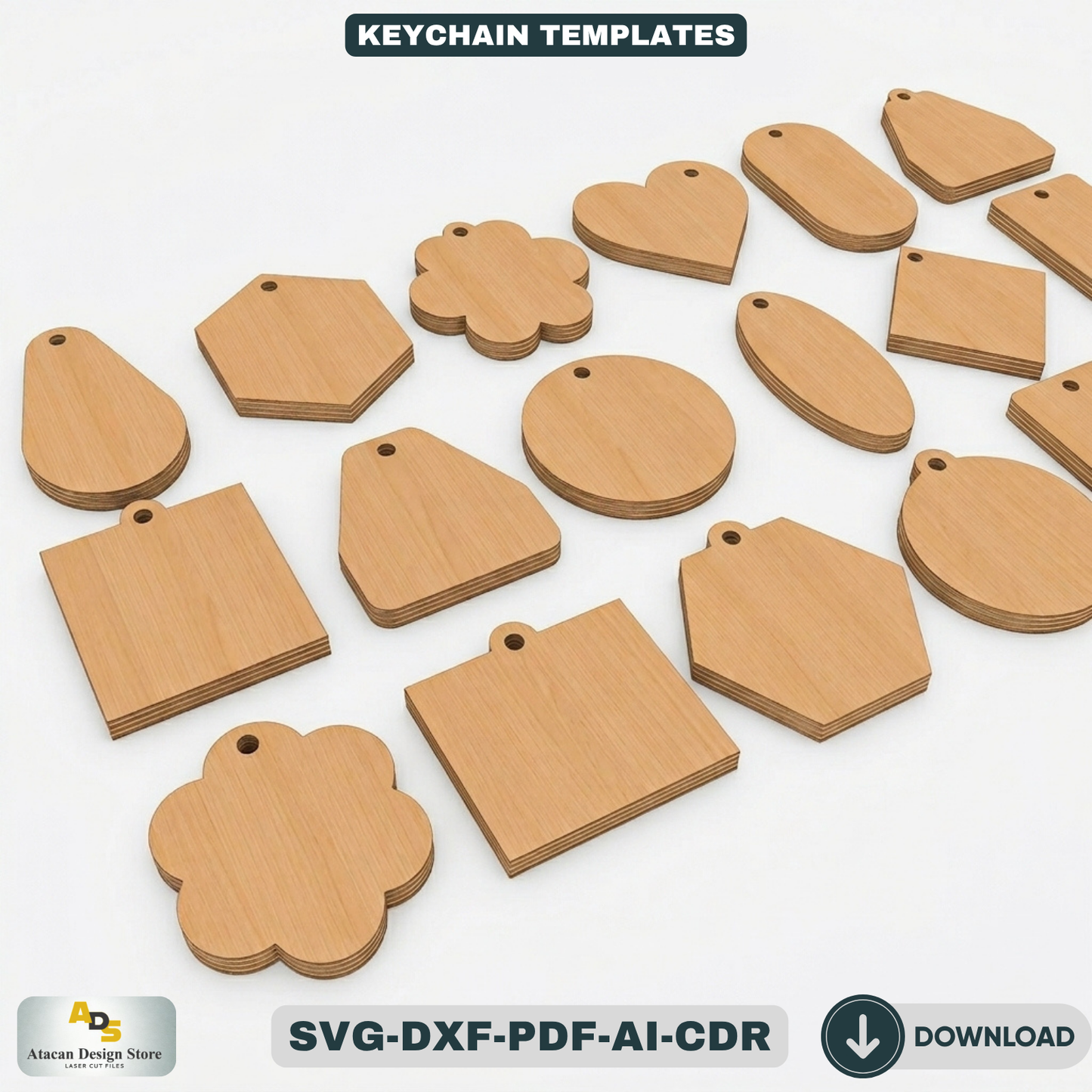 Keychain Cutting Templates | Laser and Craft Machine Ready | 18 Unique Shapes 429
