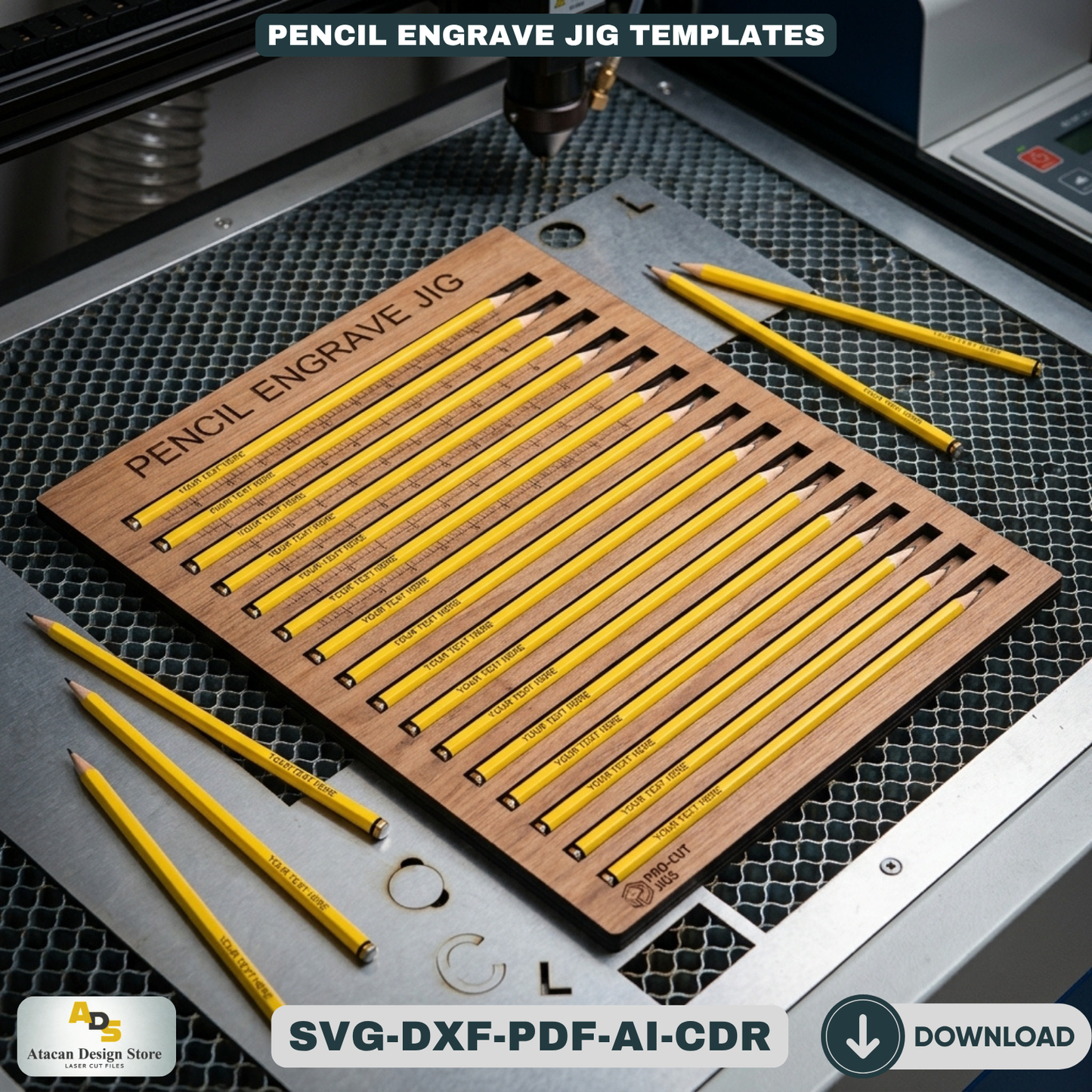 Pencil Engraving Jig - Laser Cut File for Personalized Pencils - Custom Text on Pencils 432