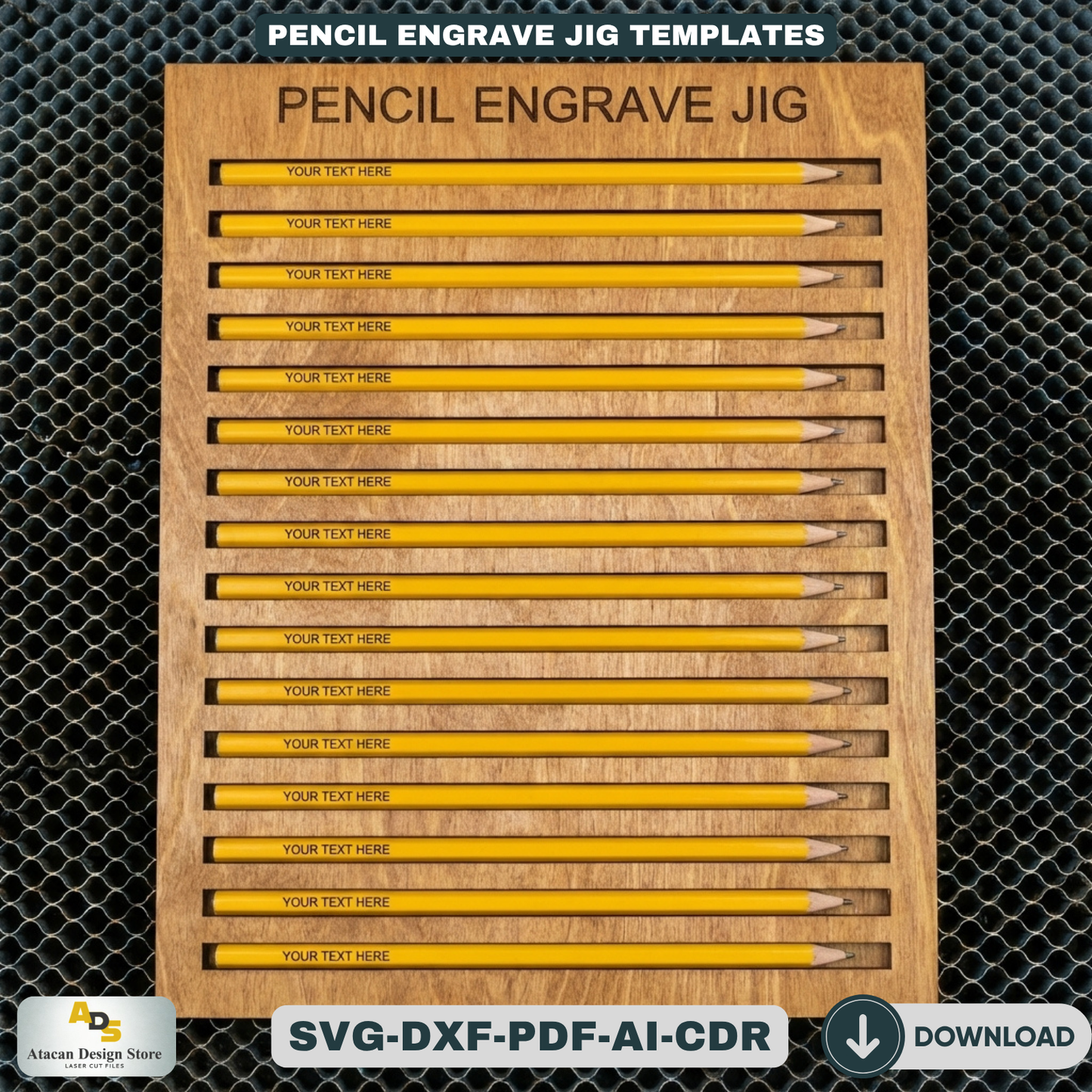 Pencil Engraving Jig - Laser Cut File for Personalized Pencils - Custom Text on Pencils 432