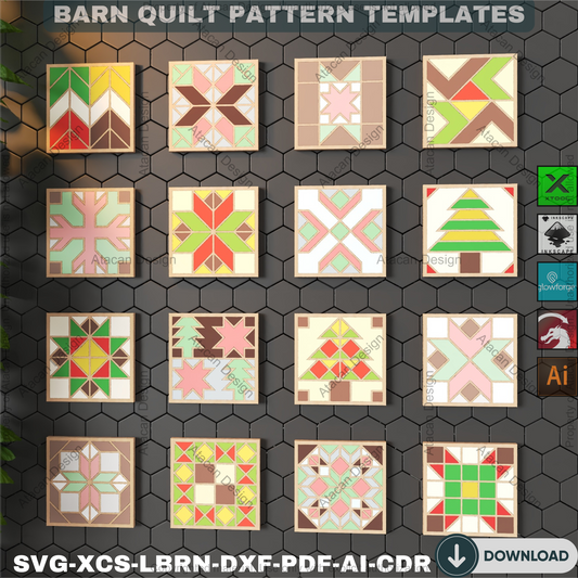 Cozy Barn Quilt Block Designs • Farmhouse Laser Cut Holiday Decor • Rustic Wall Art & Coaster SVG Templates • DIY Craft Bundle 895