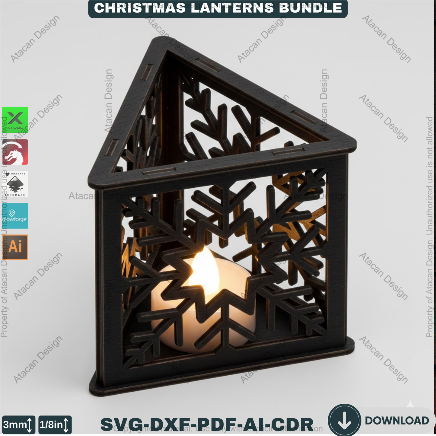 Christmas Lanterns Bundle Snowflake Candle Holders Tealight Table Decor Laser Cut Files 929