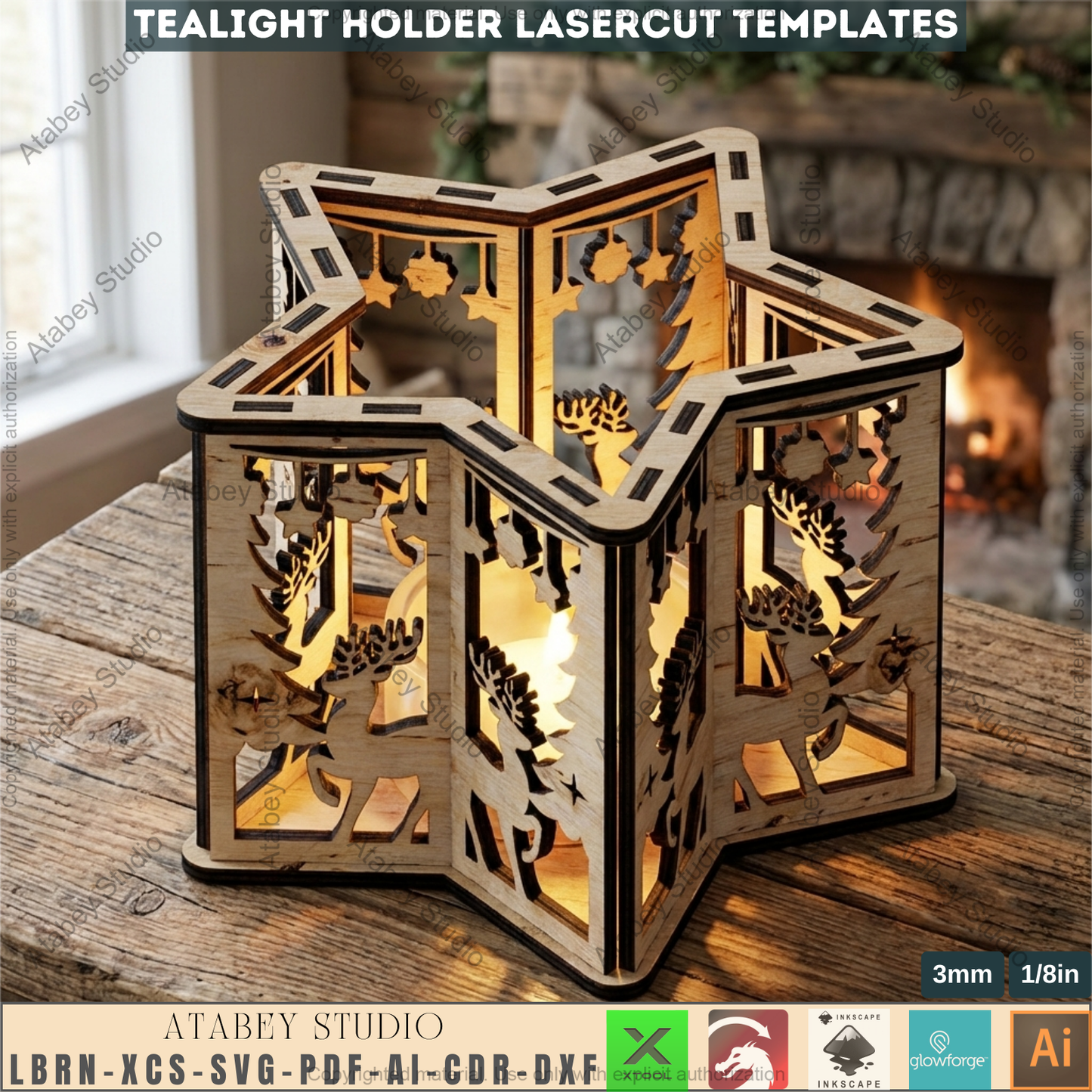 Christmas Star Lantern Laser Cut Template, Wooden Tealight Holder, Holiday Table Decor 978