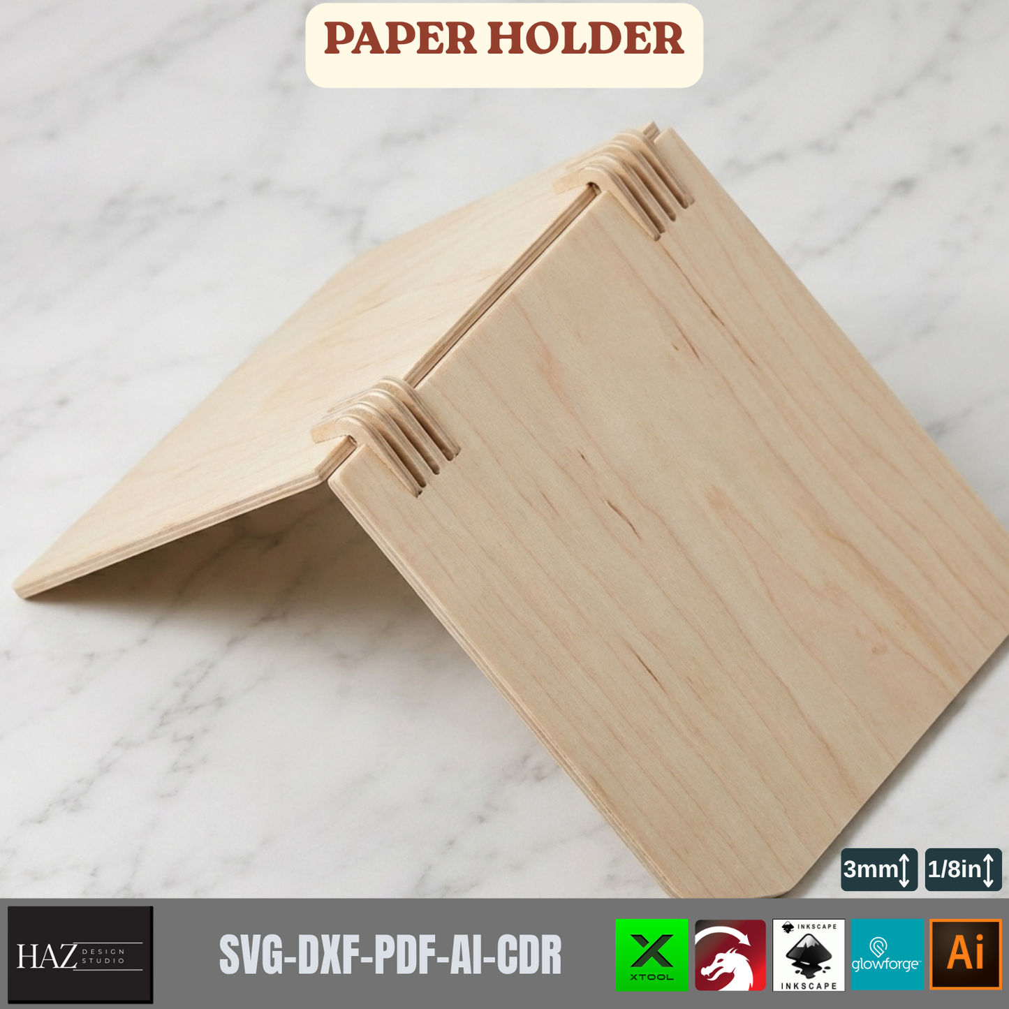 Wooden Paper Holder Laser Cut Files, Desk Notepad Cover SVG Template, A4-A6 Memo Pad