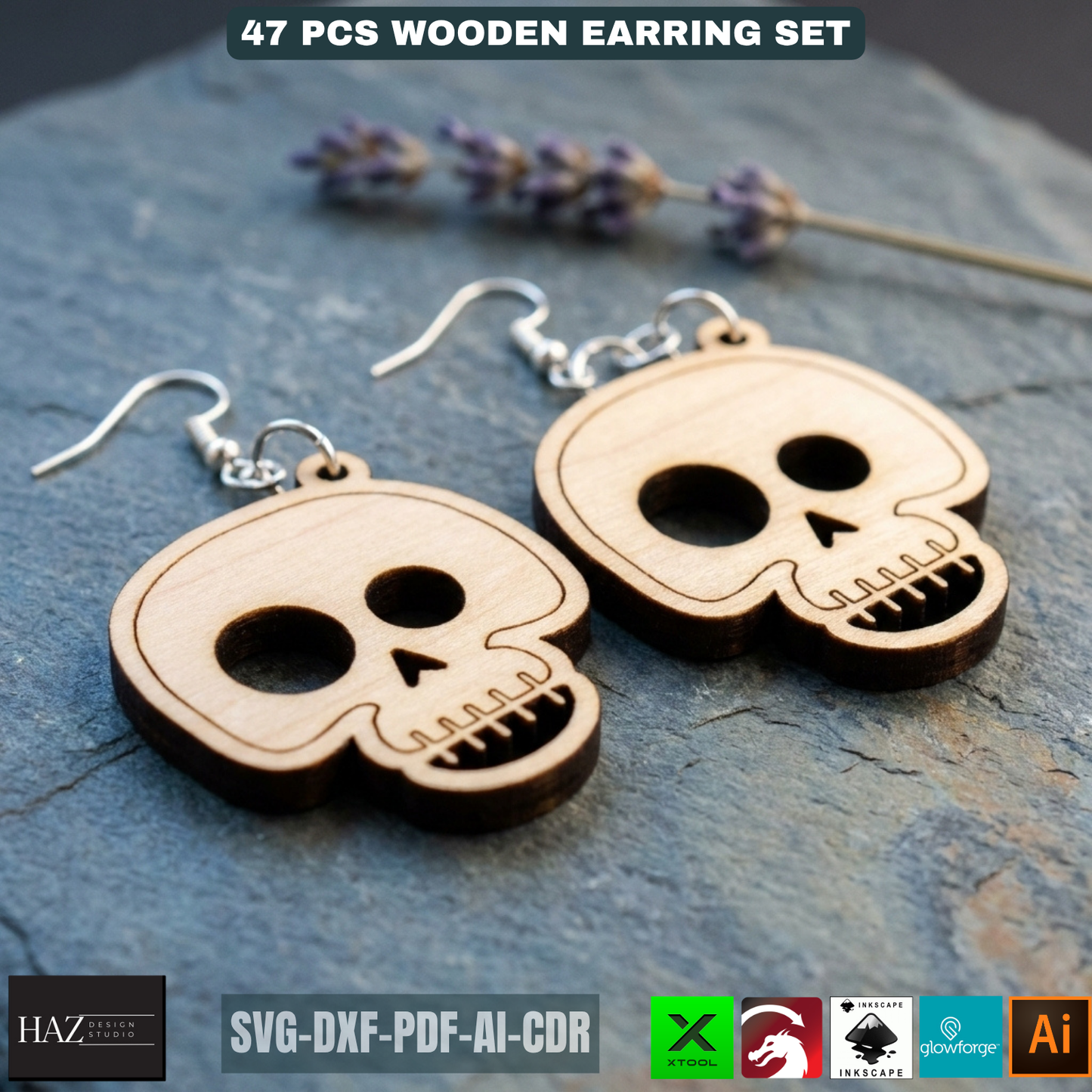 47 Pcs Wooden Earring Laser Cut Templates DIY Jewelry Boho Mushroom Skull Bee Honeycomb