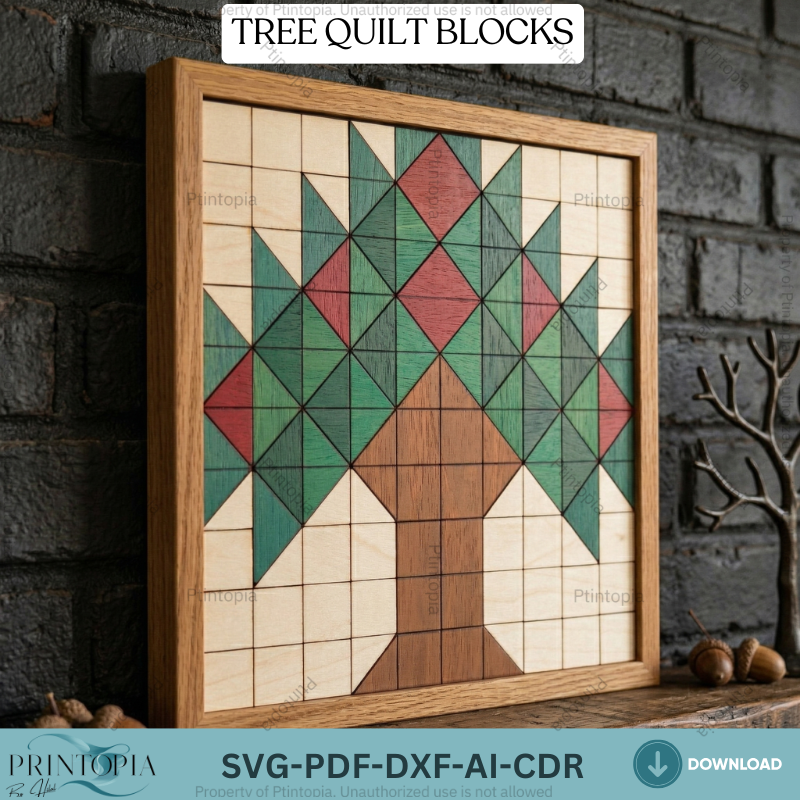 Geometric Christmas Tree Barn Quilt Pattern / Template Wooden Farmhouse Holiday Wall Art 341
