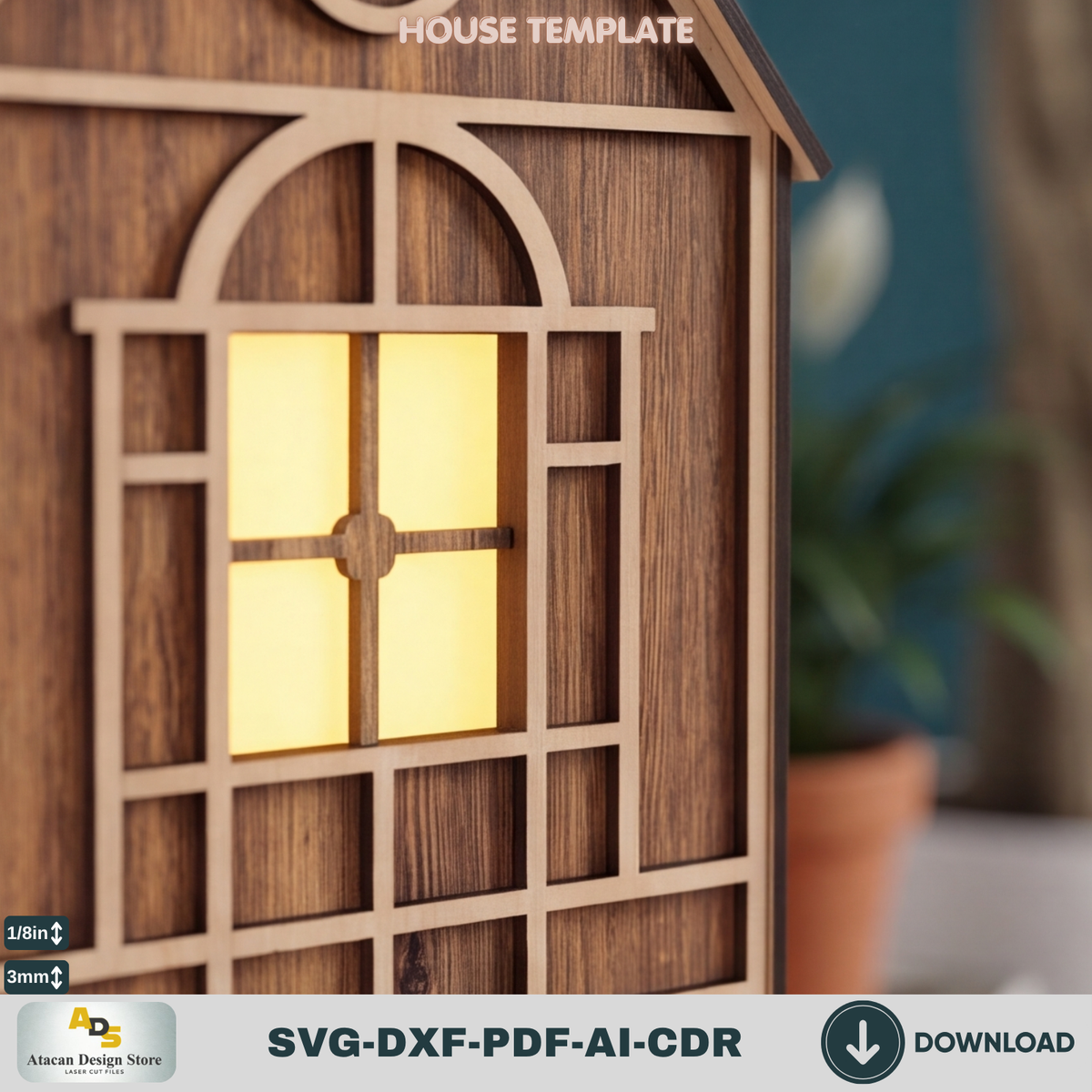 DIY Wooden House Luminary Template | Laser Cut Miniature Village | Table Lamp Design 885