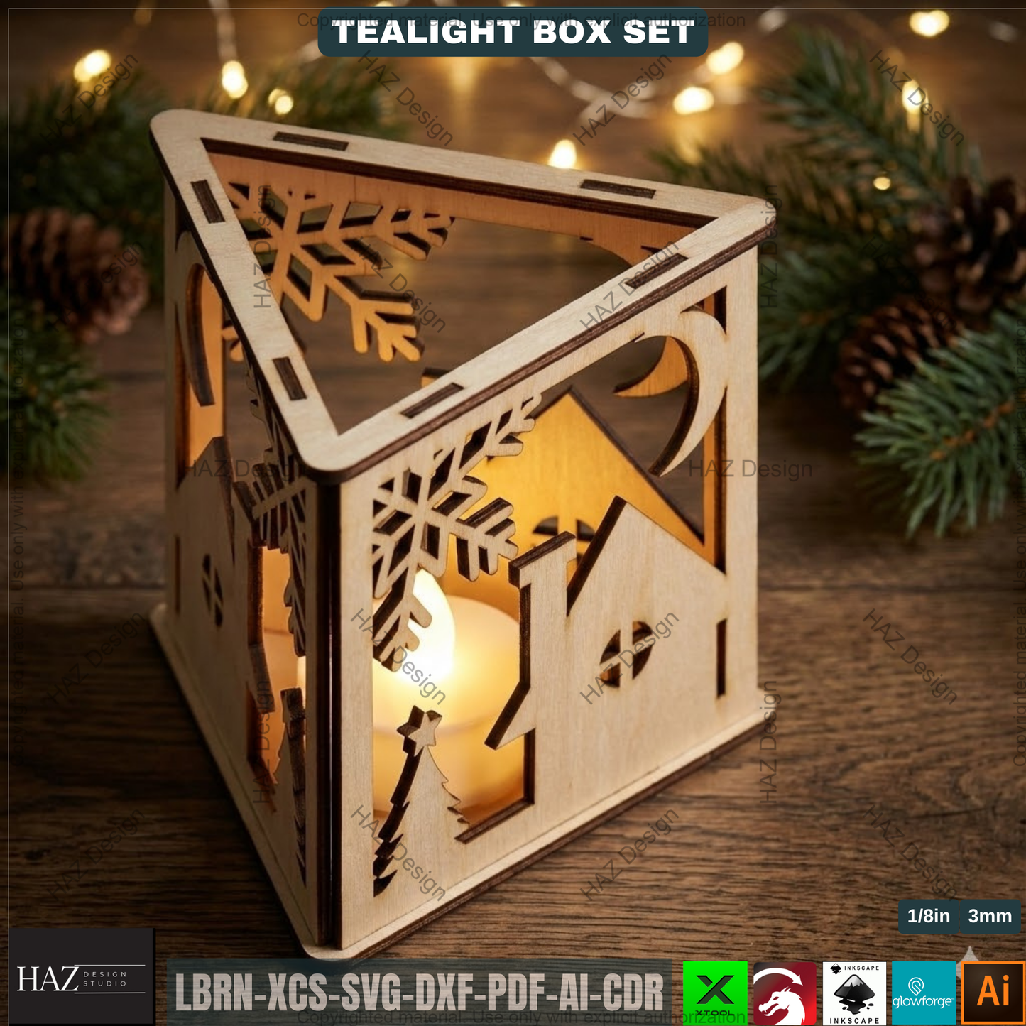 Christmas Lantern Laser Cut Files, Triangle Tealight Holder, Wooden Xmas Decor 509