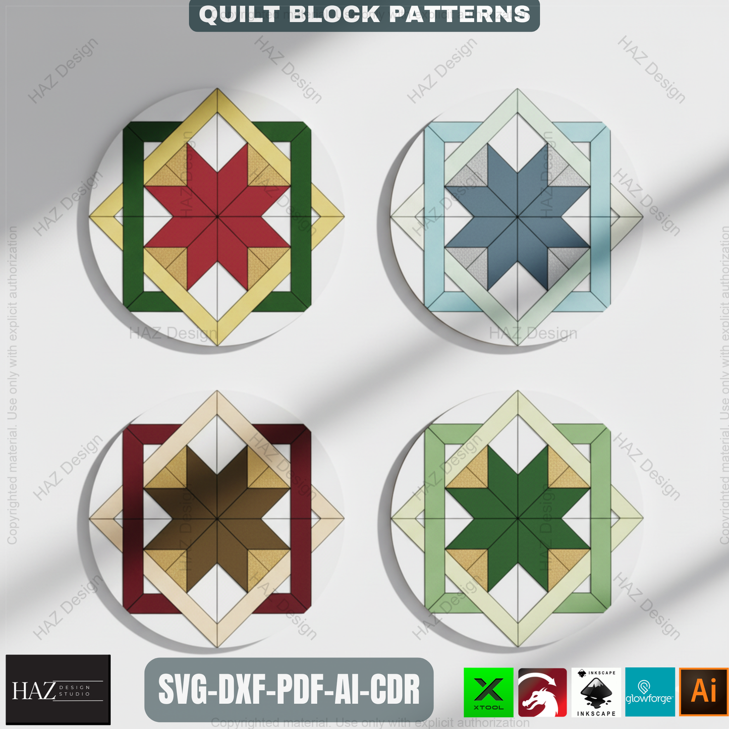 Intricate Geometric Quilt Block Patterns, Digital Download for Laser Cutting, Barn Quilt DIY Project Files, Modern Mosaic Art 489