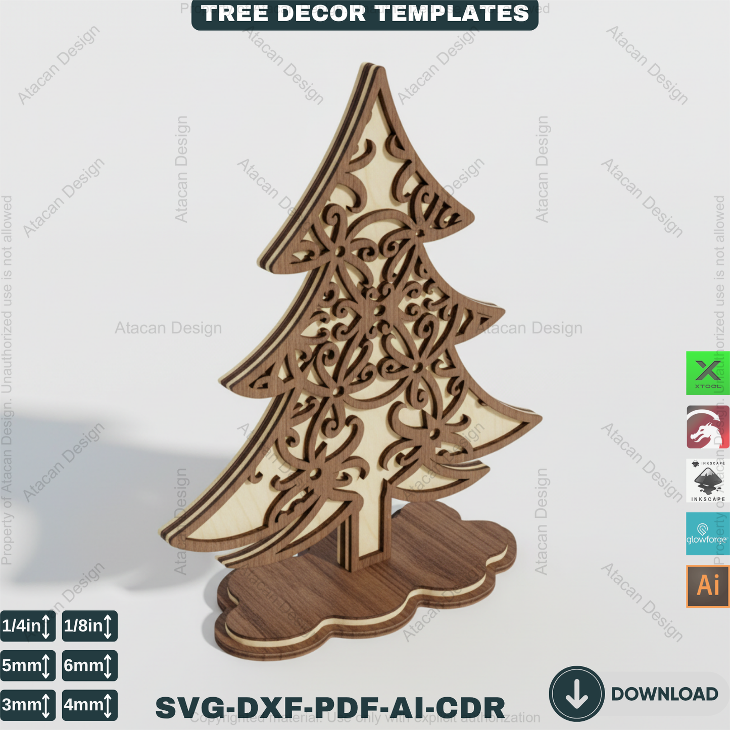 3D Standing Christmas Tree Decor Bundle | Laser Cut Wooden Tree Ornaments | Holiday Table Decoration | Xtool Craft Template 909