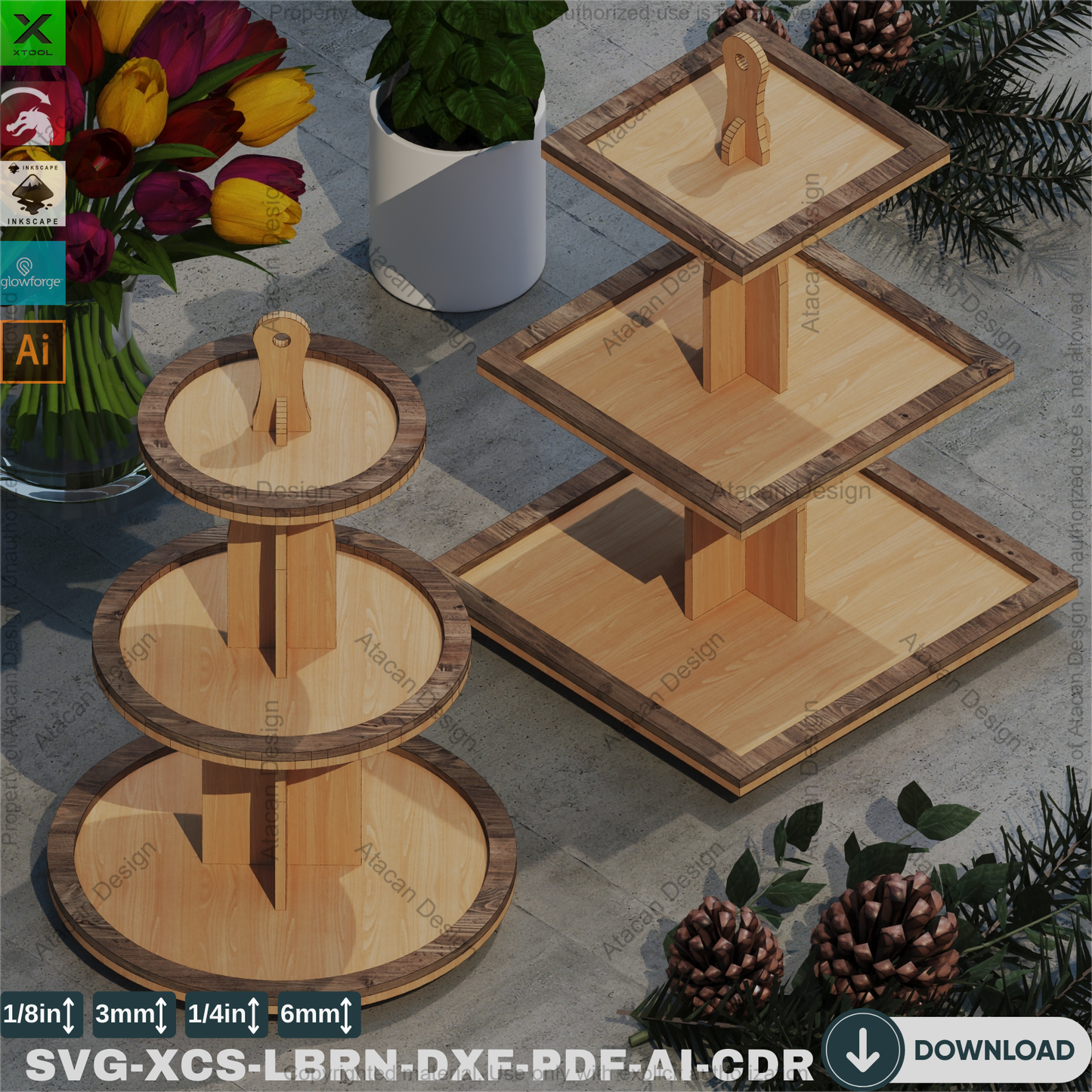 Showcase Your Sweetness: Tiered Laser Cut Wood Platter - Modern Bakery Display 849