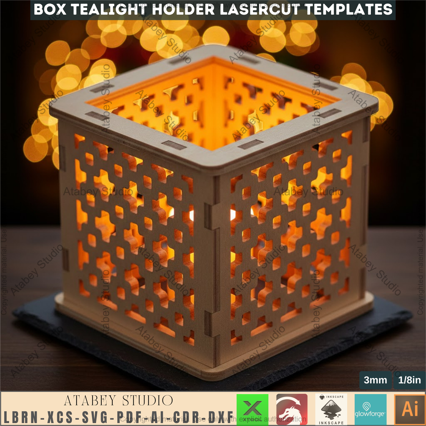 Christmas Tealight Holder Laser Cut Templates, Box Candle Lanterns, Wooden Lanterns, Holiday Tabletop Decor 973