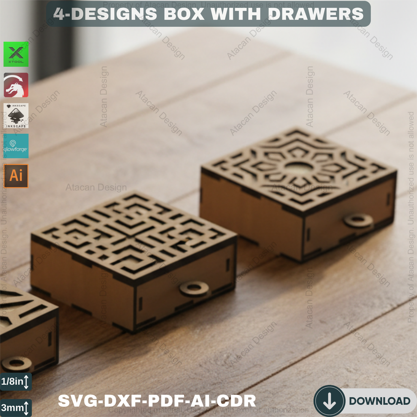 Laser Cut Gift Pattern Box with Drawer - SVG Cutting Files for Wooden Boxes 368