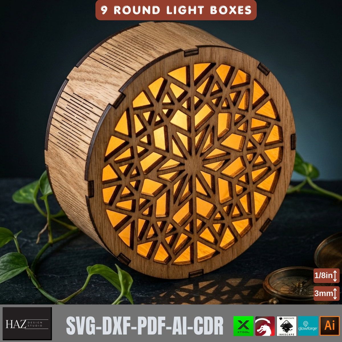 9 Round Christmas Light Box SVG Laser Cut Files – Tealight Holiday Decor