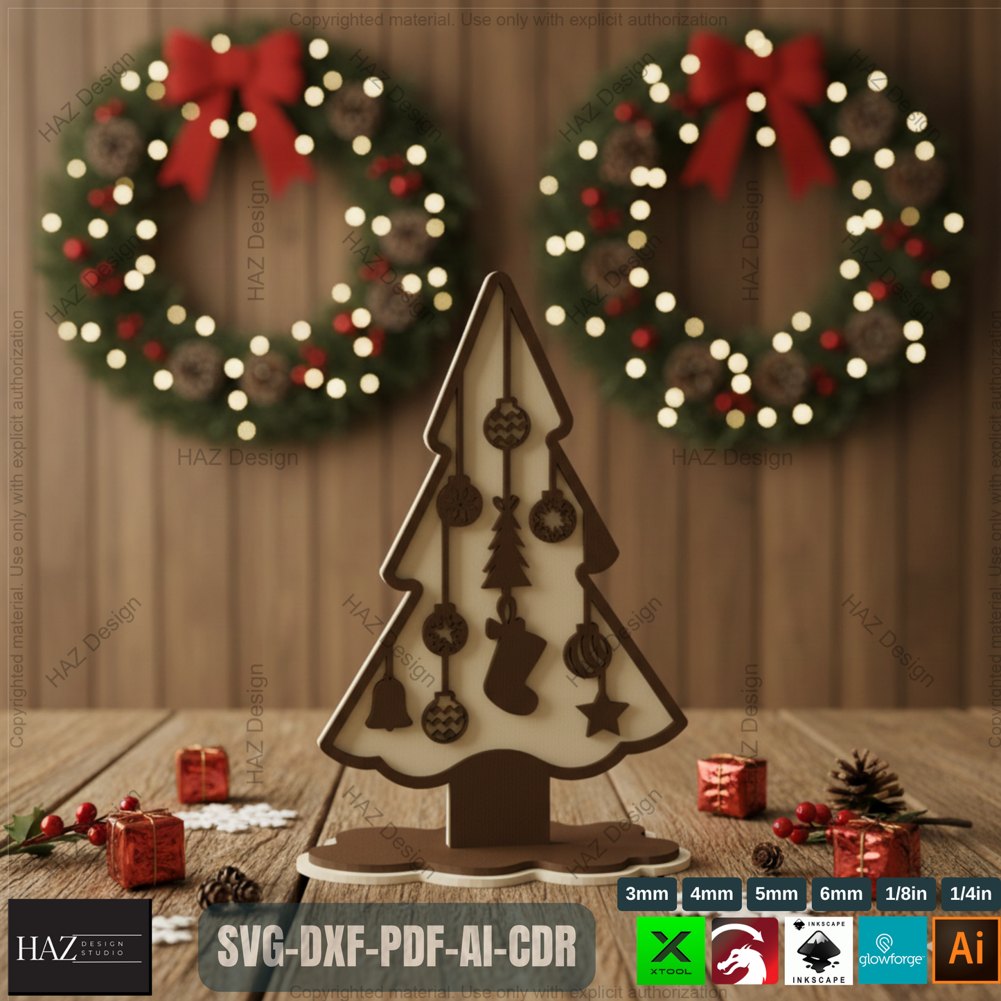 Laser Cut Standing Christmas Tree Ornaments Bundle, Decorative Wooden Xmas Tree Designs, Christmas Table Tree Decor,3D Holiday Tree 493