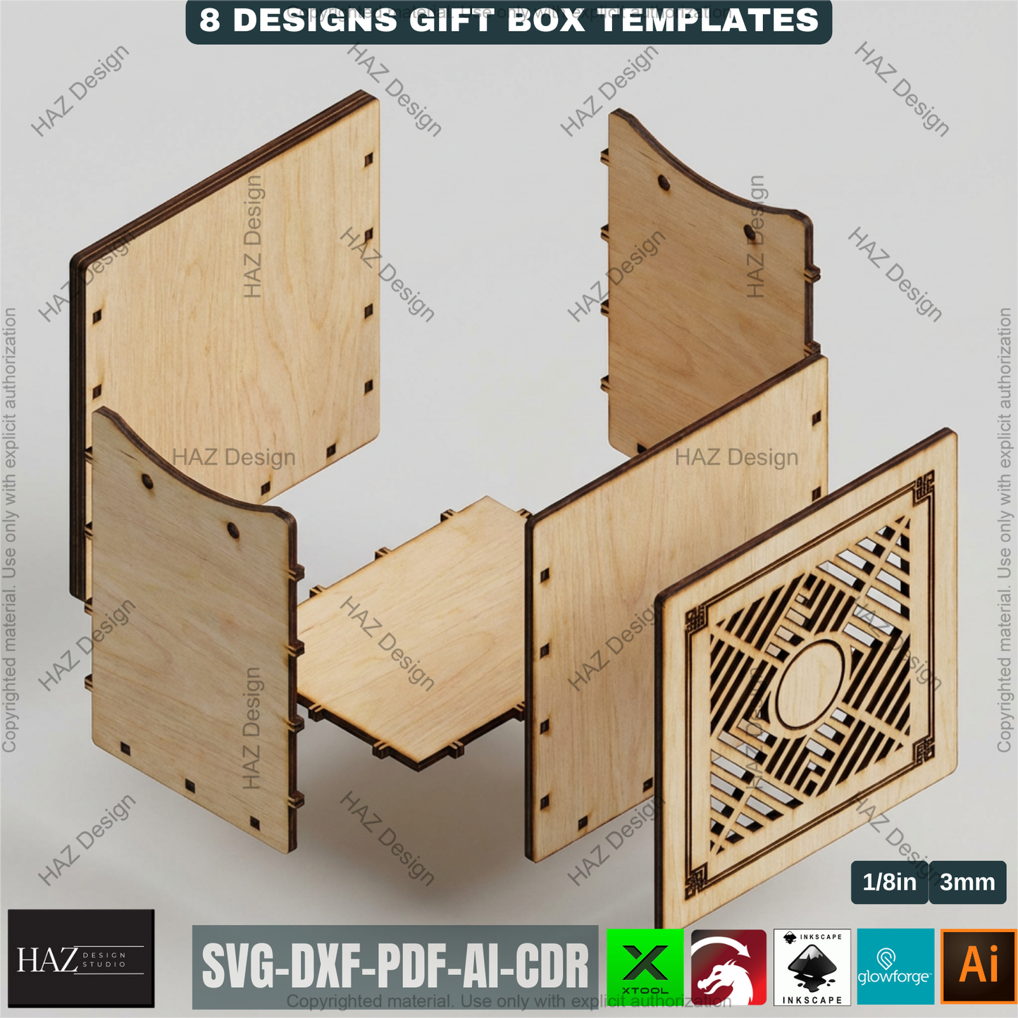 8 Laser Cut Gift Box Templates, Wooden Storage Crate Pattern, Decorative Plywood Basket, DIY Wedding Hamper, Laser Ready Cut Files 511
