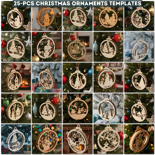 25 Christmas Ornament Templates for Laser Cutting | Round Xmas Bauble Designs | Holiday Tree Hanging Decor Craft Pattern