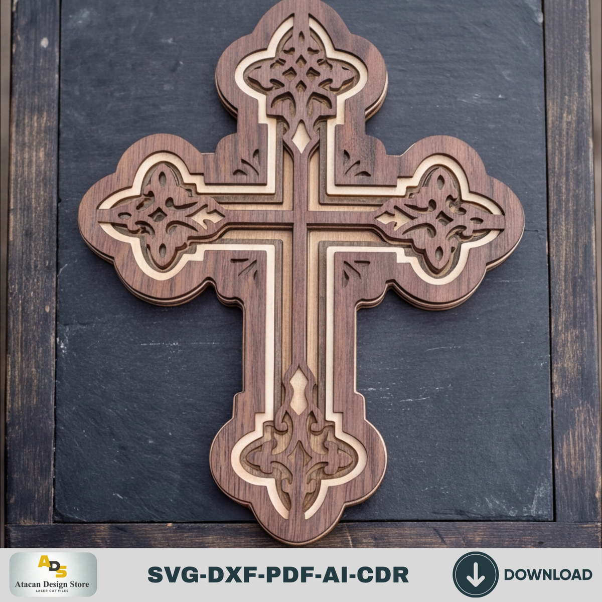Layered Christian Cross Laser Cut File, Multi Layer Wooden Wall Cross,