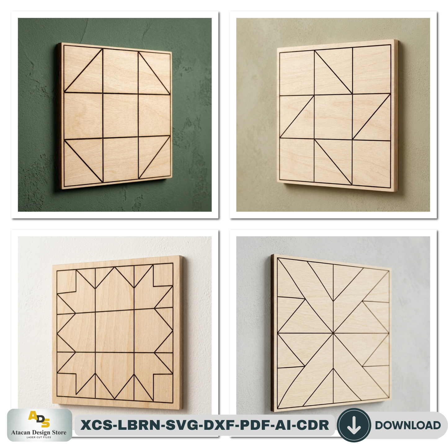 40 Geometric Barn Quilt Block Patterns / Woodem Wall Art Mosaics Bundle Abstract Design 945