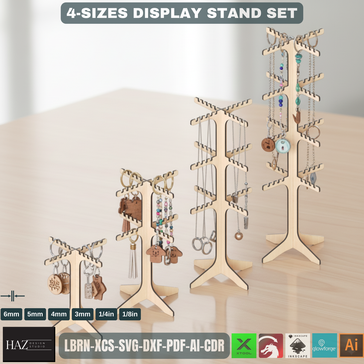 Laser Cut Keychain Necklace Jewelry Display Stand - Instant Download SVG Dxf Cdr Ai Pdf Files 191
