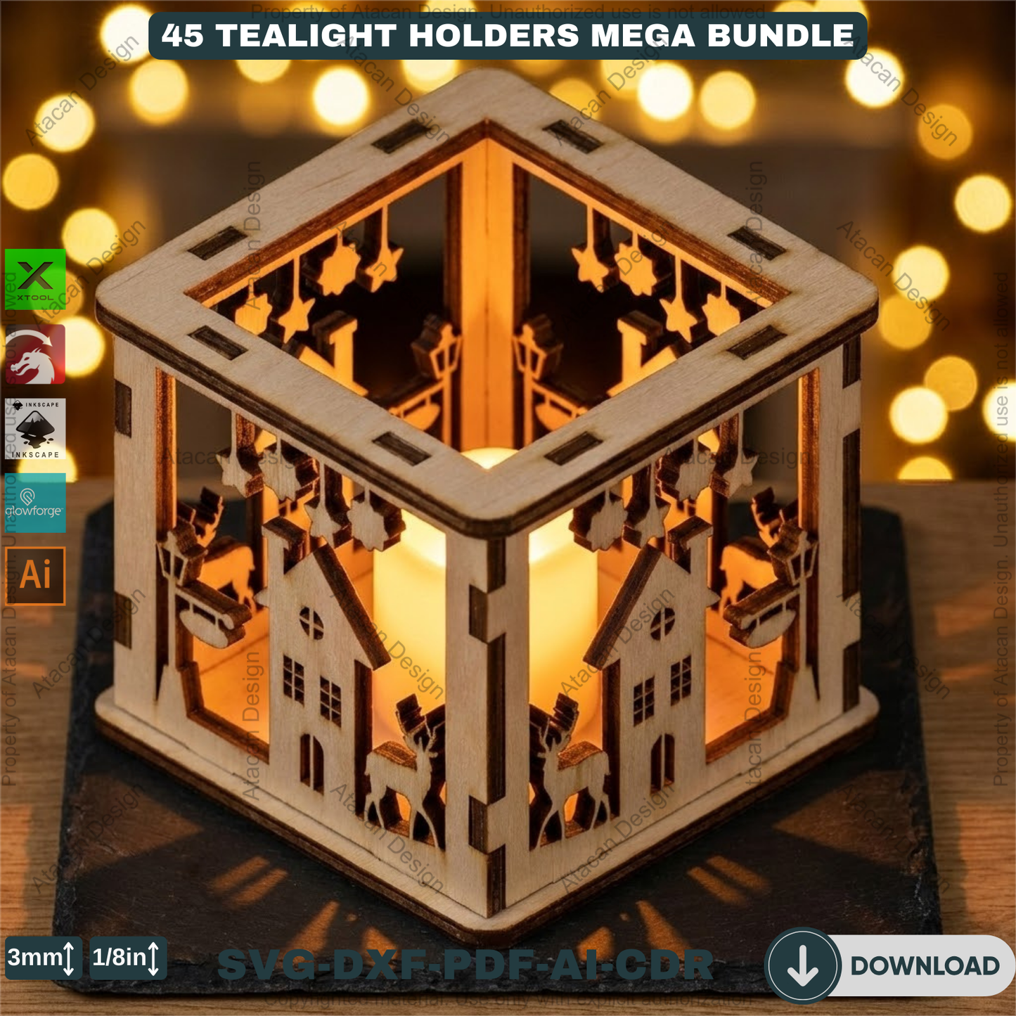 45 Christmas Lantern Templates | Laser Cut Candle Holders | Holiday Tealight Box Bundle | Festive Light Decor Cutting Designs 921