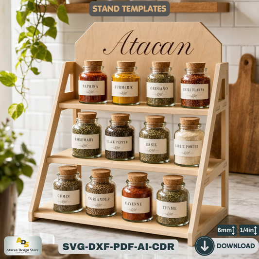 Tiered Spice Rack Laser Cut Template Kitchen Shelf Organizer Plan Tier Display Stand Plywood Design Maker Project