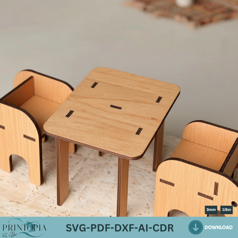Elephant Miniature Furniture Set Wooden Plywood Mini Chair Table Dollhouse Decor Templates